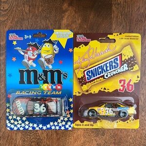 3 Diecast Cars 1:64. Snickers Cruncher and m&m’s Racing Champions.